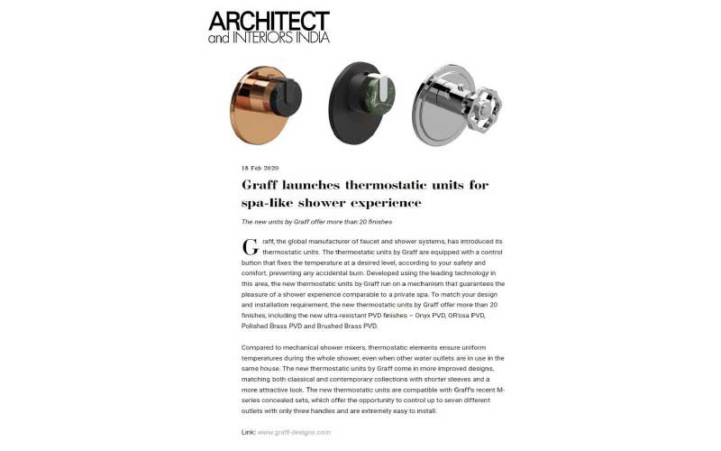 GRAFF's Thermostatic Shower System | Architect & Interiors Magazine