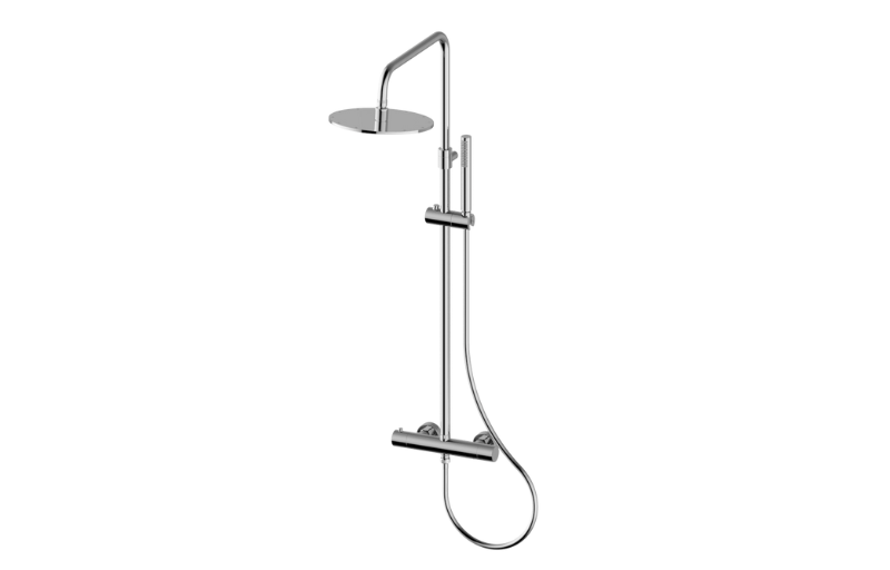 Wall-mounted thermostatic shower column with handshower and showerhead