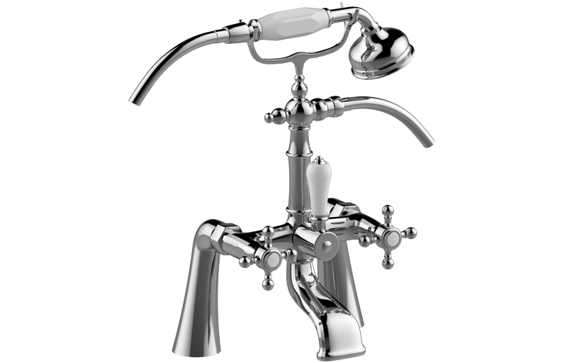 Deck-mounted bathtub mixer with hand shower set (ceramic handle)