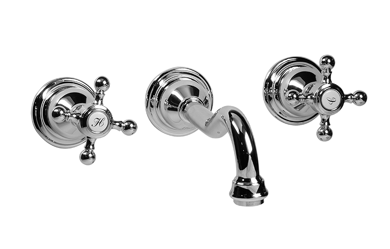 Wall-mounted basin mixer with 19cm spout - exposed parts