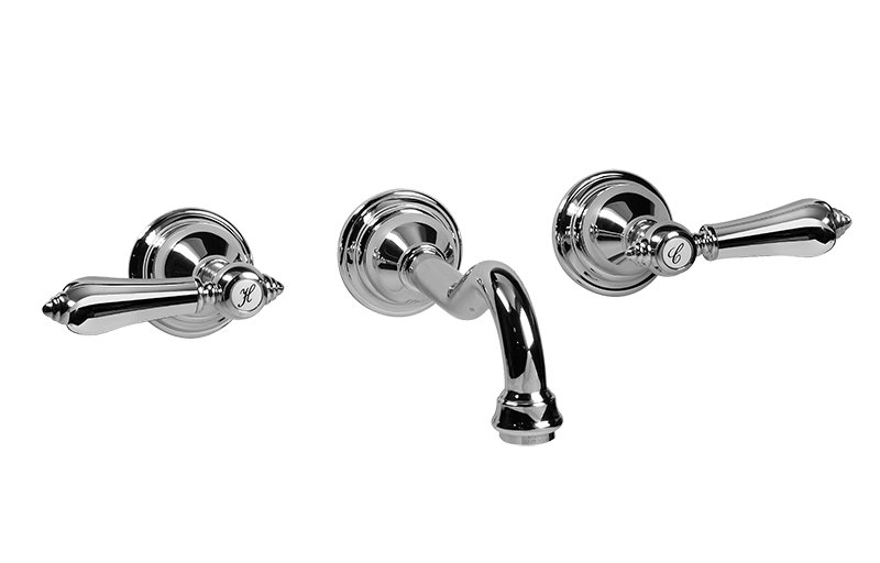 Wall-mounted basin mixer with 24cm spout - exposed parts