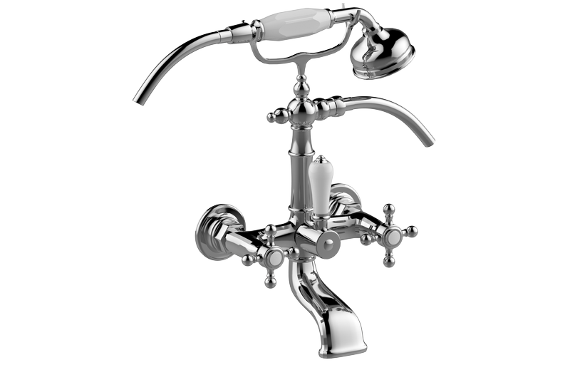 Wall-mounted bath & shower mixer with hand shower set (ceramic handle)