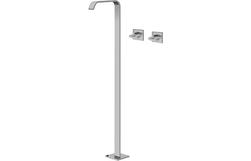 Floor-mounted washbasin mixer with sal-mtd handles- exposed parts