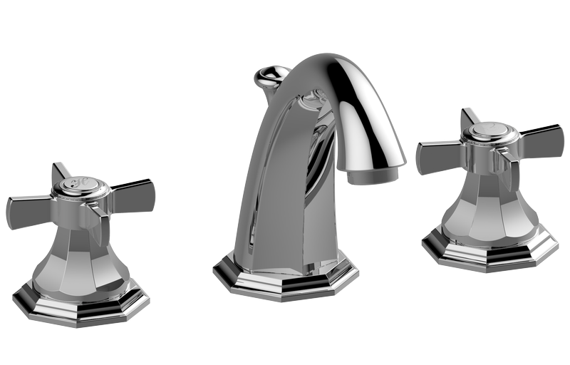 Three-hole washbasin mixer with manual pop-up waste