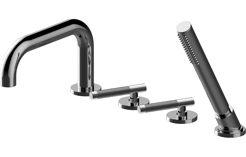 Progressive deck-mounted bathtub mixer with handshower set