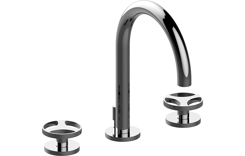 Three-hole washbasin mixer with manual pop-up waste