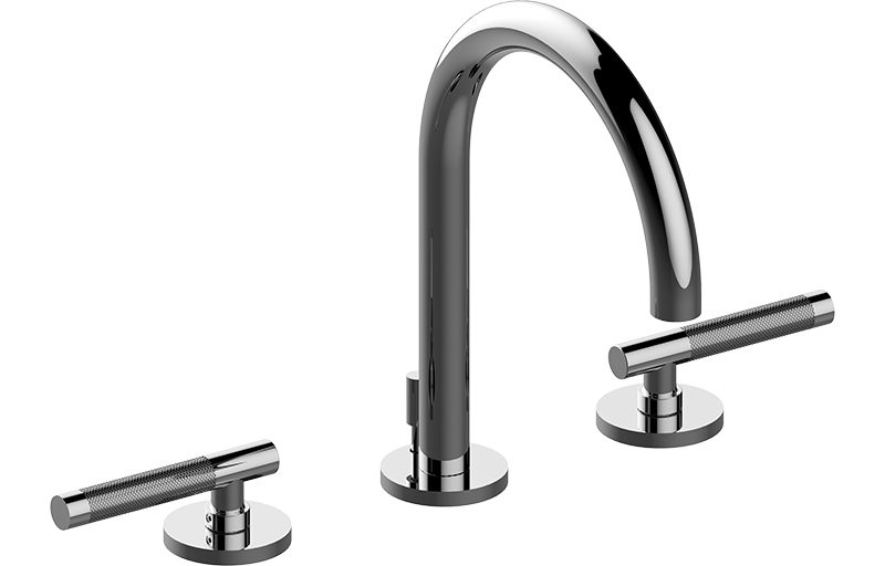 Three-hole washbasin mixer with manual pop-up waste