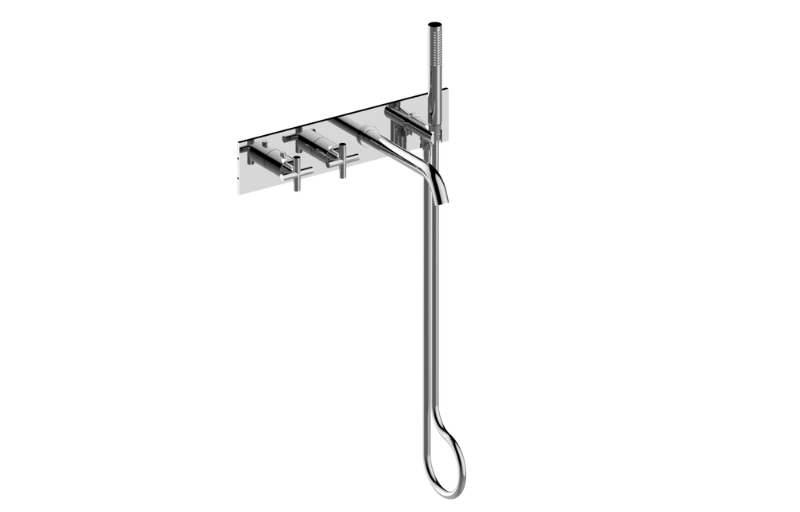 M.E. Wall-mtd thermostatic bath & shower mixer with hand shower set - Trim only