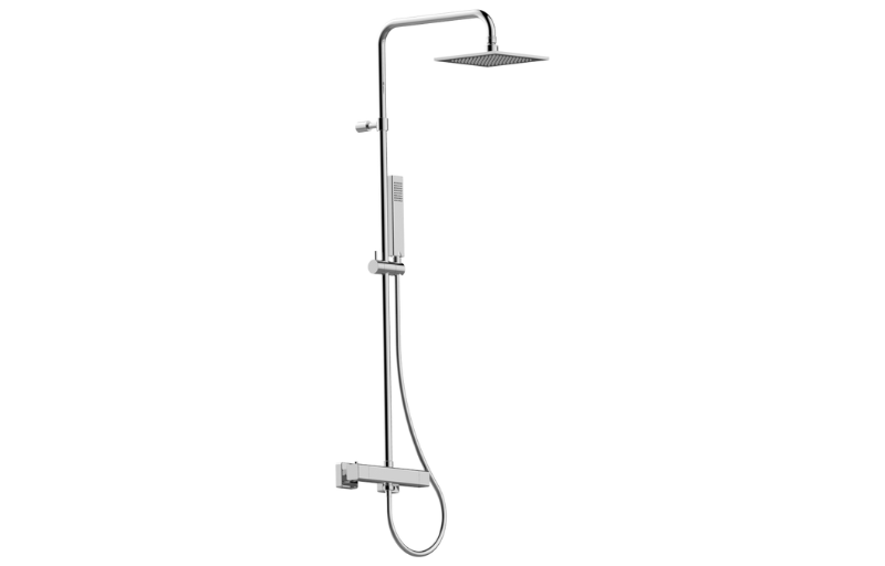 Wall-mounted thermostatic shower column with handshower and showerhead