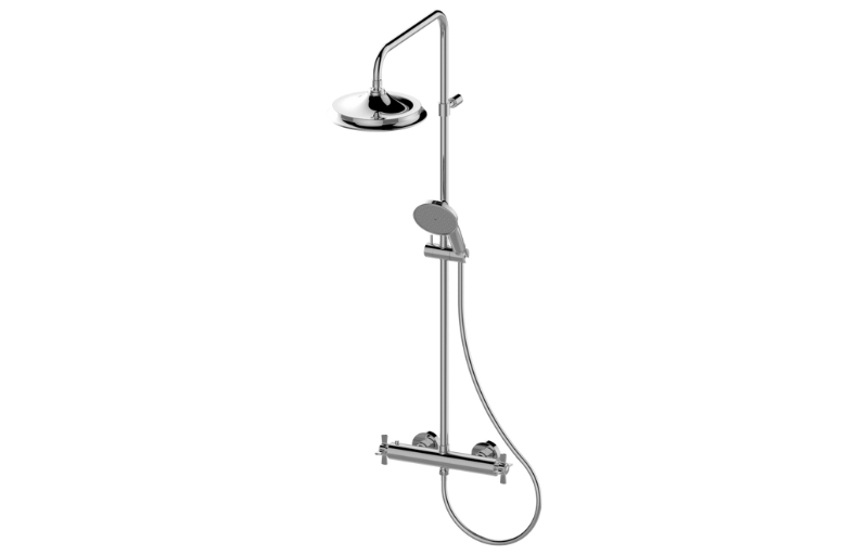 Wall-mounted thermostatic shower column with handshower and showerhead