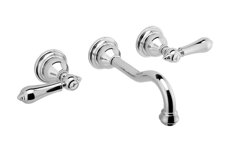 Wall-mounted basin mixer with 19cm spout - exposed parts