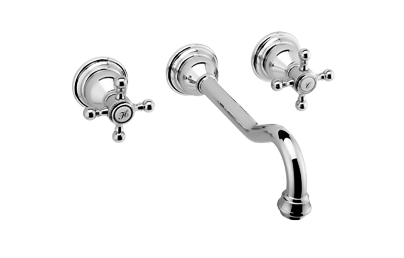 Wall-mounted basin mixer with 24cm spout - exposed parts