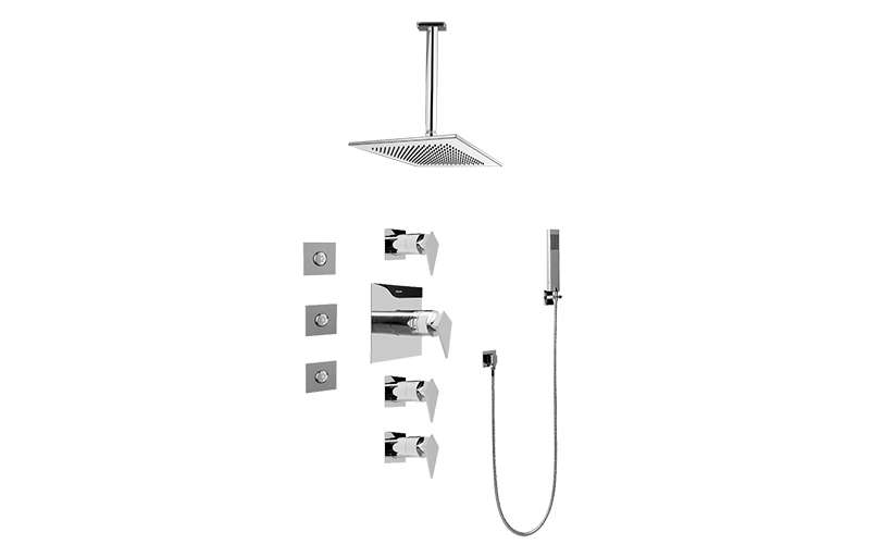 Contemporary Square Thermostatic Set w/Body Sprays & Handshower (Rough & Trim)