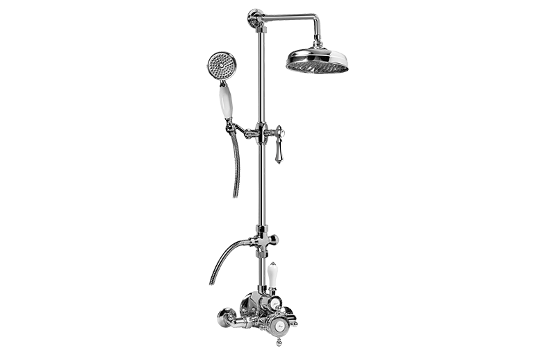 Thermostatic wall-mounted shower system with handshower and showerhead