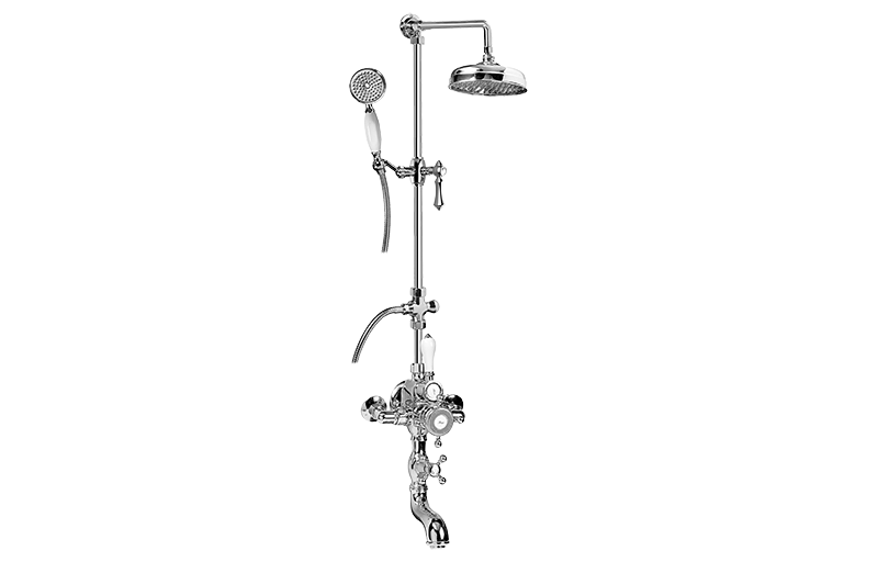 Thermostatic wall-mounted shower system with bathtub spout, handshower and showerhead