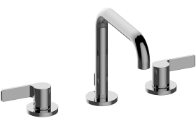 Three-hole washbasin mixer with manual pop-up waste